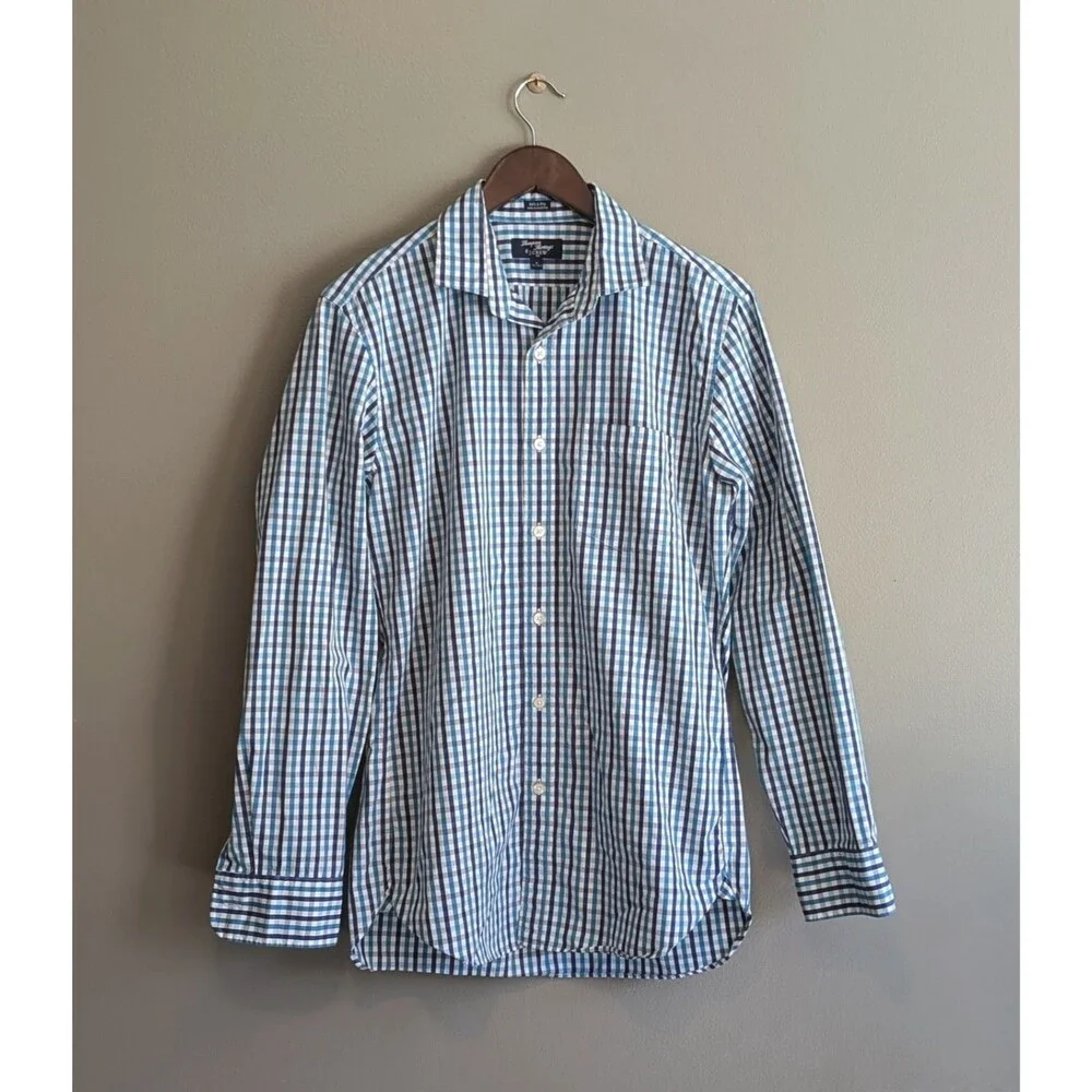 J.Crew Mens M Medium Thompson 80s 2 Ply Gingham Button Down Shirt Blue White LS
